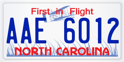 NC license plate AAE6012