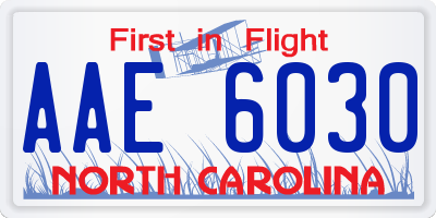 NC license plate AAE6030