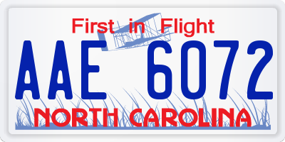 NC license plate AAE6072