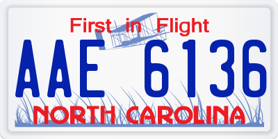 NC license plate AAE6136