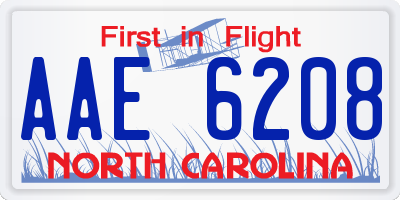 NC license plate AAE6208