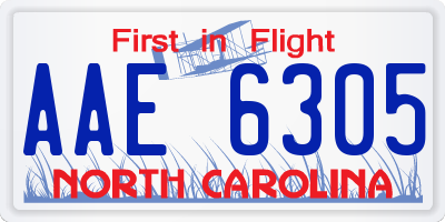 NC license plate AAE6305