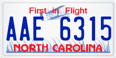 NC license plate AAE6315