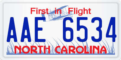 NC license plate AAE6534