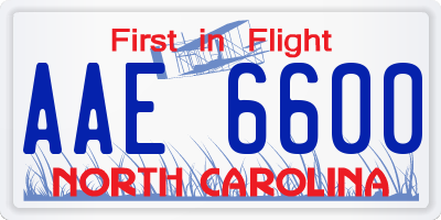 NC license plate AAE6600