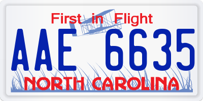 NC license plate AAE6635