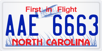 NC license plate AAE6663