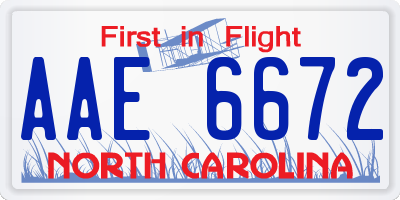 NC license plate AAE6672
