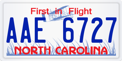 NC license plate AAE6727