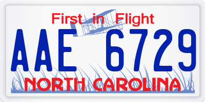 NC license plate AAE6729