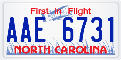 NC license plate AAE6731