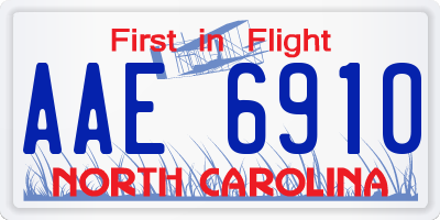 NC license plate AAE6910