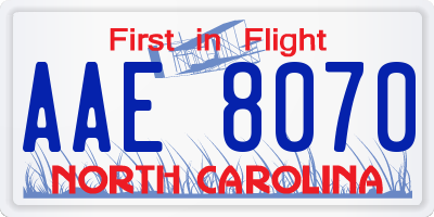 NC license plate AAE8070