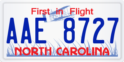 NC license plate AAE8727