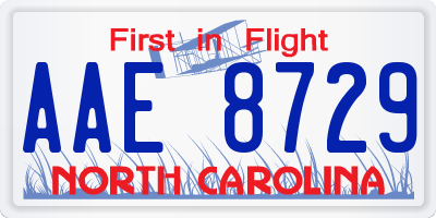 NC license plate AAE8729