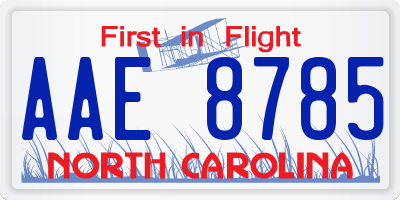 NC license plate AAE8785