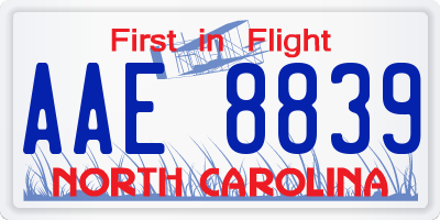 NC license plate AAE8839