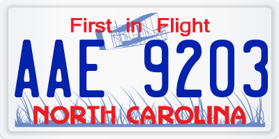 NC license plate AAE9203