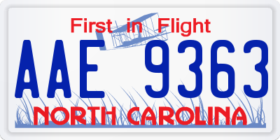 NC license plate AAE9363