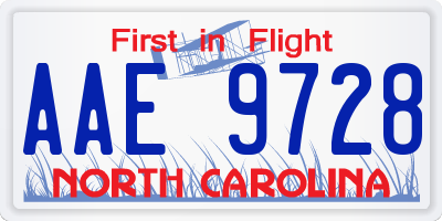 NC license plate AAE9728