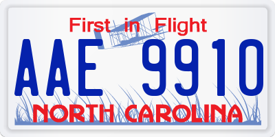 NC license plate AAE9910