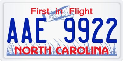 NC license plate AAE9922