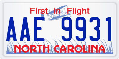 NC license plate AAE9931