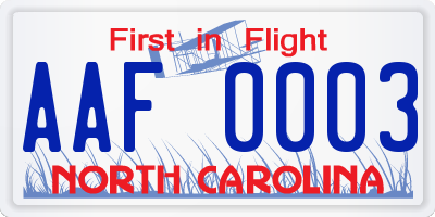 NC license plate AAF0003