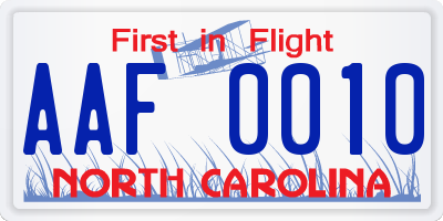 NC license plate AAF0010