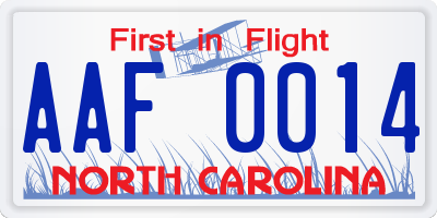 NC license plate AAF0014