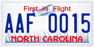 NC license plate AAF0015
