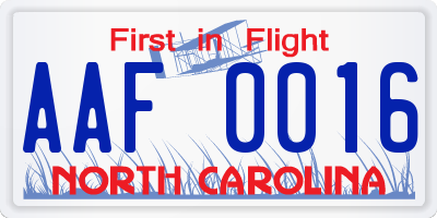 NC license plate AAF0016
