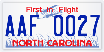 NC license plate AAF0027