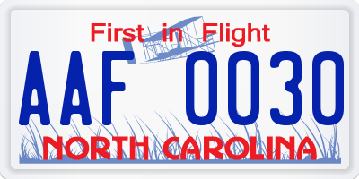 NC license plate AAF0030