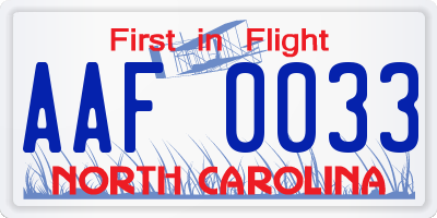 NC license plate AAF0033