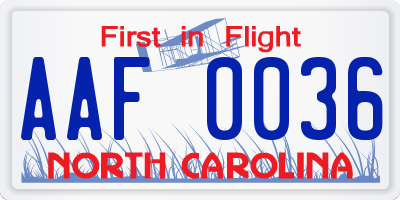 NC license plate AAF0036