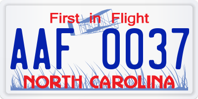 NC license plate AAF0037