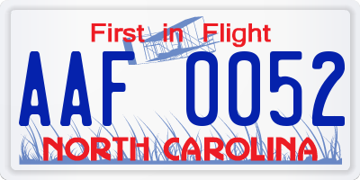 NC license plate AAF0052