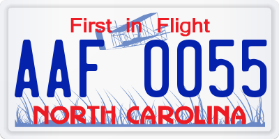 NC license plate AAF0055