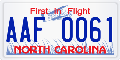 NC license plate AAF0061