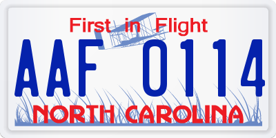 NC license plate AAF0114