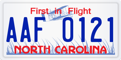 NC license plate AAF0121