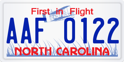 NC license plate AAF0122