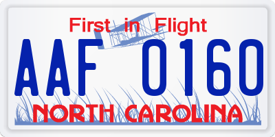 NC license plate AAF0160