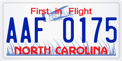 NC license plate AAF0175