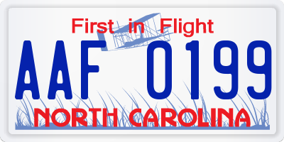 NC license plate AAF0199