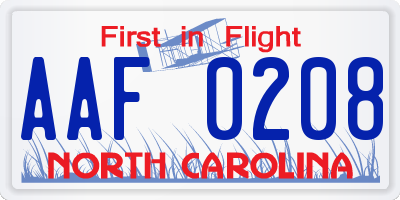 NC license plate AAF0208