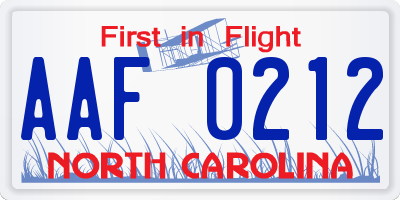 NC license plate AAF0212