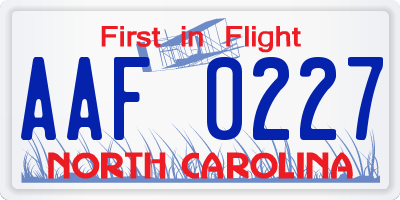 NC license plate AAF0227