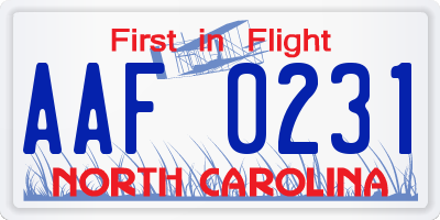 NC license plate AAF0231